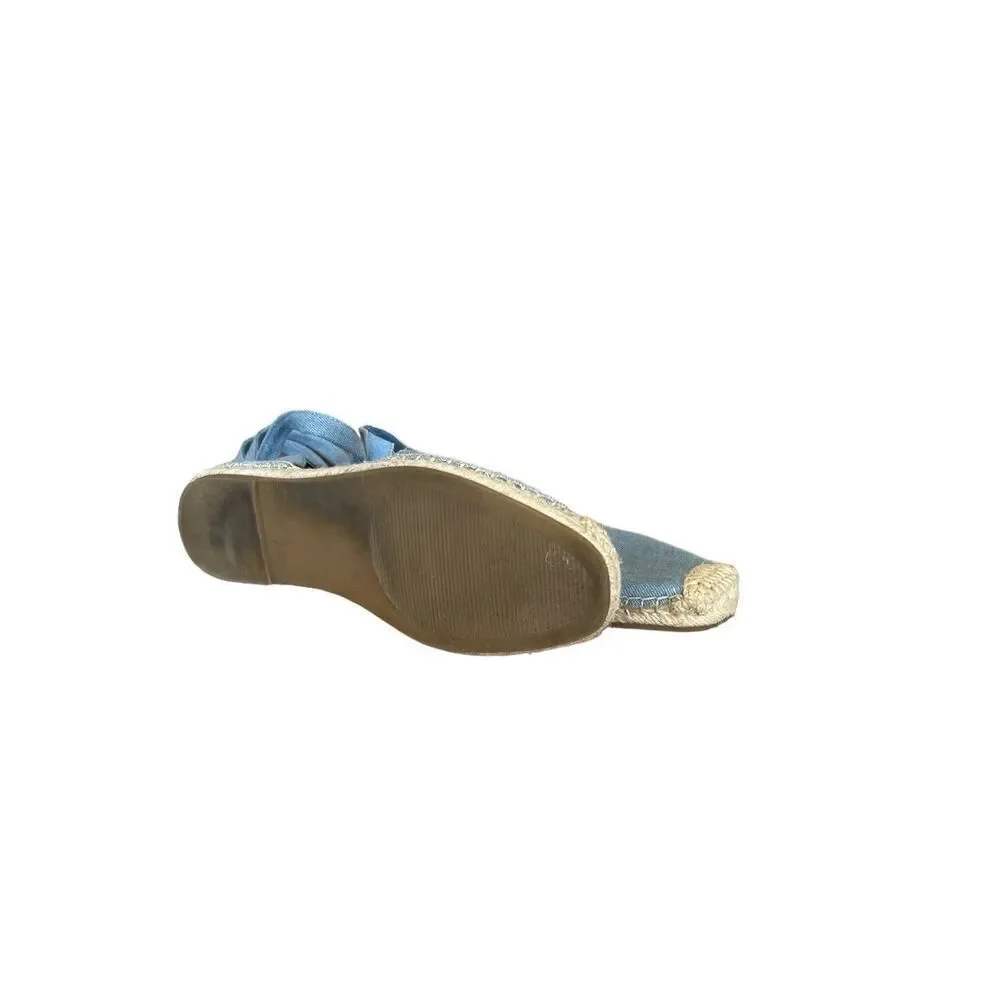Steve Madden Womens Blue Denim Ankle Wrap Rosette Espadrilles Flat Size 8